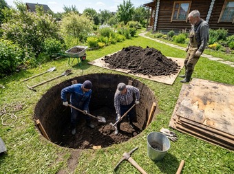 Ручная копка котлованов и траншей под септик в Новосибирске